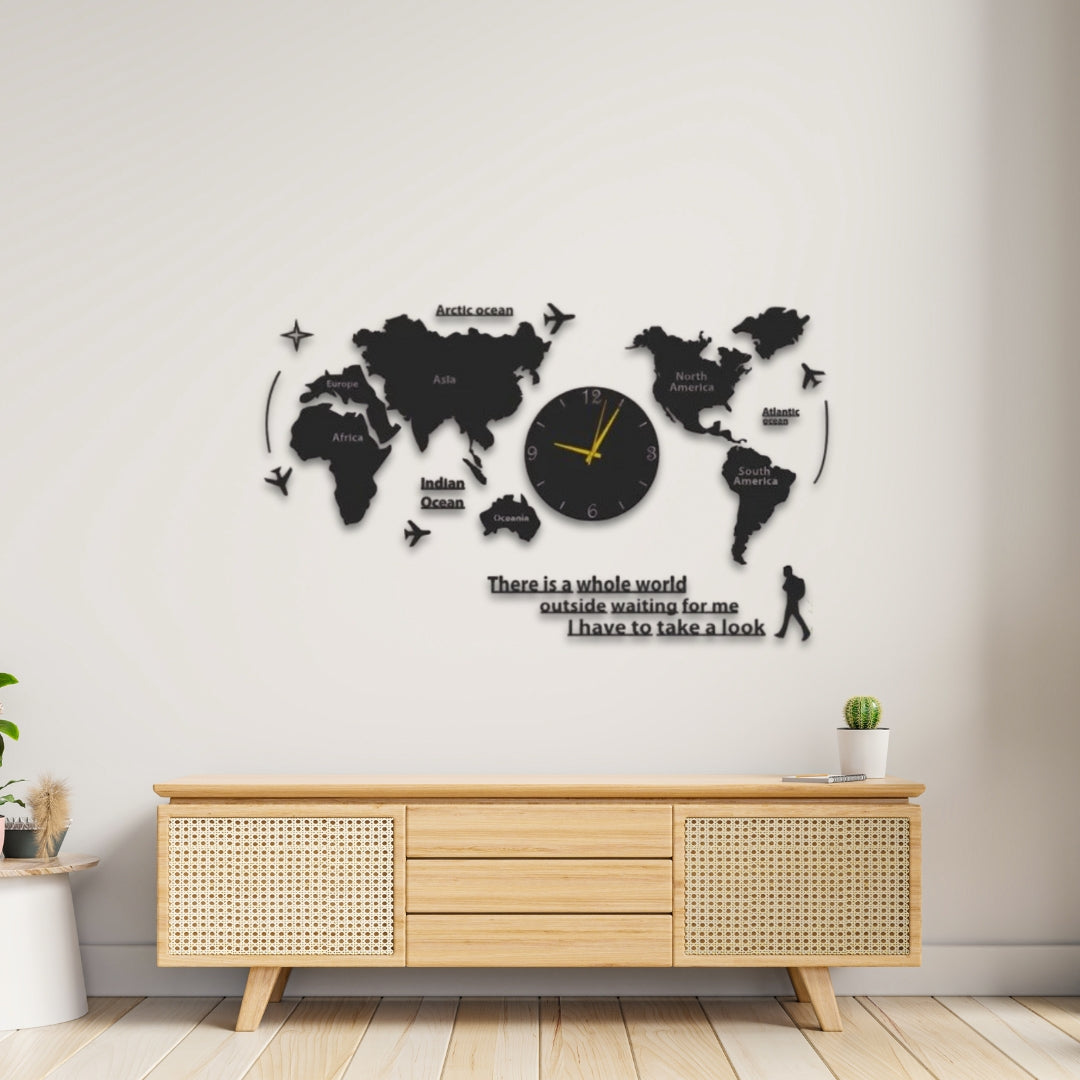 World Map Wooden Wall Clock