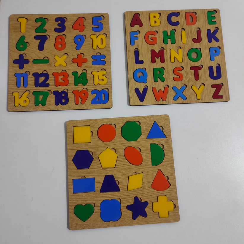 Learning Toys For Kids' Wooden Alphabet | Puzzles & Numbers Count Board, Colorful ABC