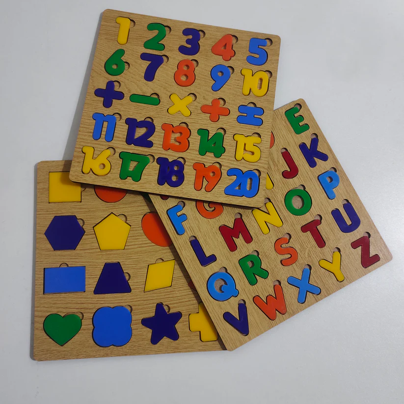 Learning Toys For Kids' Wooden Alphabet | Puzzles & Numbers Count Board, Colorful ABC